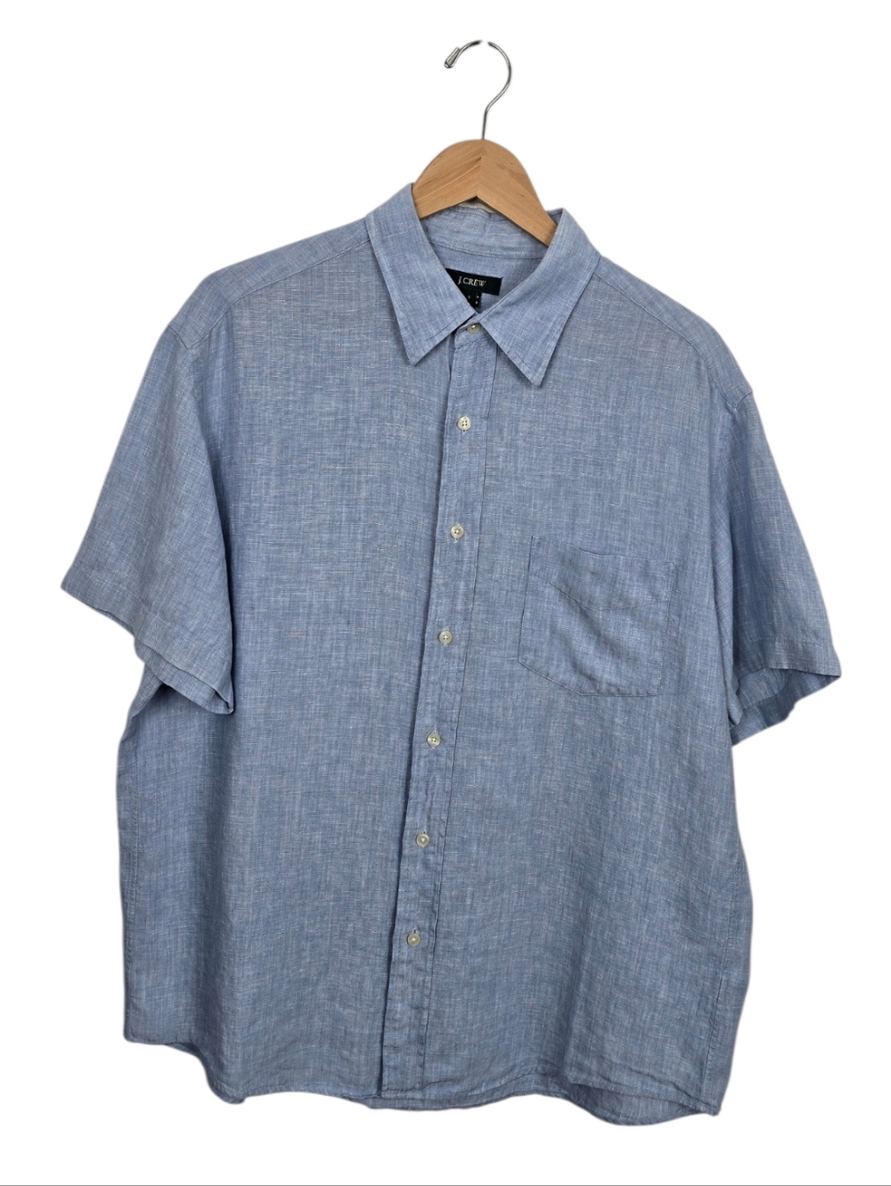 J Crew Linen Light Blue Short Sleeve Button Down Shirt Men's Large